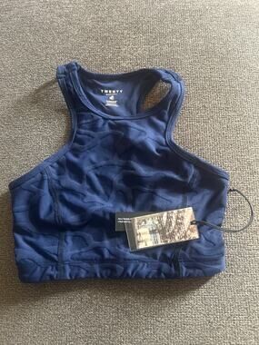 Twenty Montreal 3D Activewear Workout Gym Blue Design Nylon Sports Bra S NWT